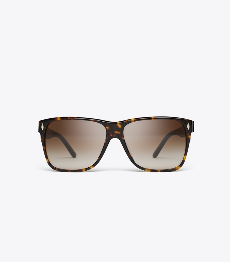 Tory Burch designer サングラス&アイウェア ミラー フラット トップ スクエア in DARK TORTOISE/BROWN GRADIENT front