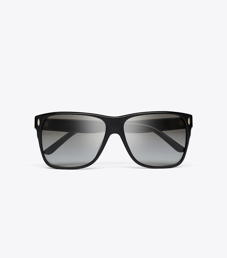 Tory Burch designer sunglasses & eyewear Miller Flat Top Square in BLACK/LIGHT GREY GRADIENT overhead