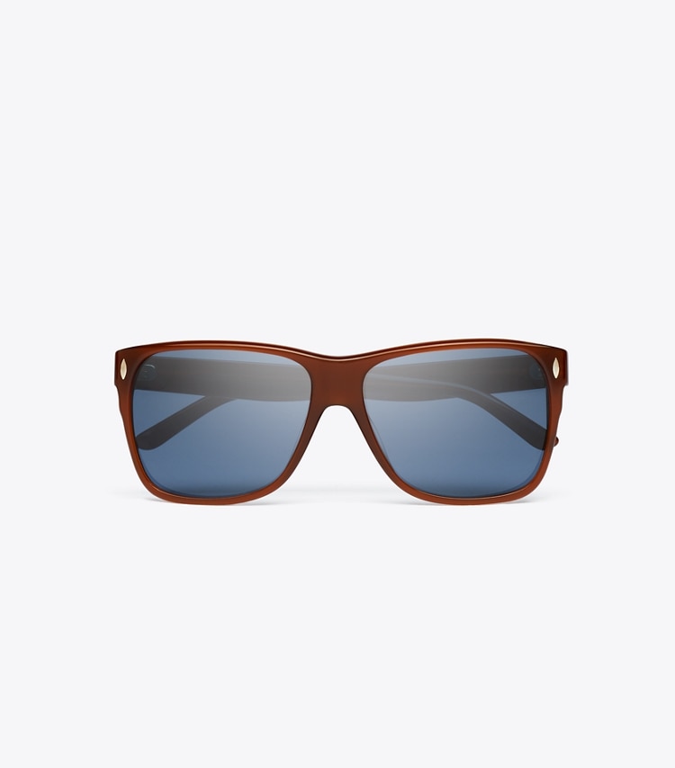 Tory Burch designer sunglasses & eyewear Miller Flat Top Square in AMBER BROWN/BLUE overhead