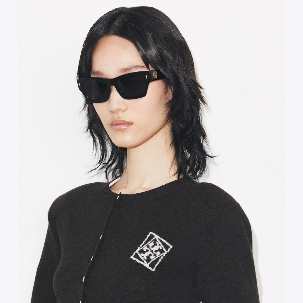 Tory Burch TY9062U Geometric Oversized Sunglasses Black & Gold w/ Case Tory Burch TY7192U S (55 - 16) with Grey lenses and Black  main image 2