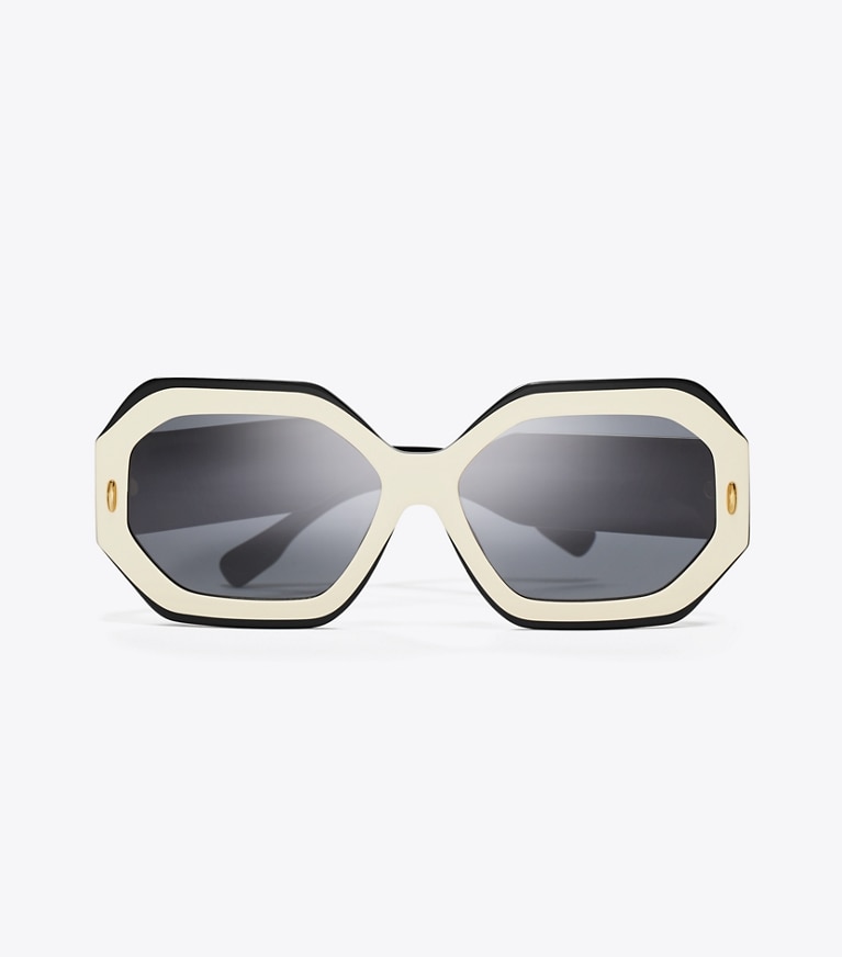 Tory Burch designer sunglasses & eyewear Miller Geometric Sunglasses in BLACK/IVORY/DARK GREY SOLID front