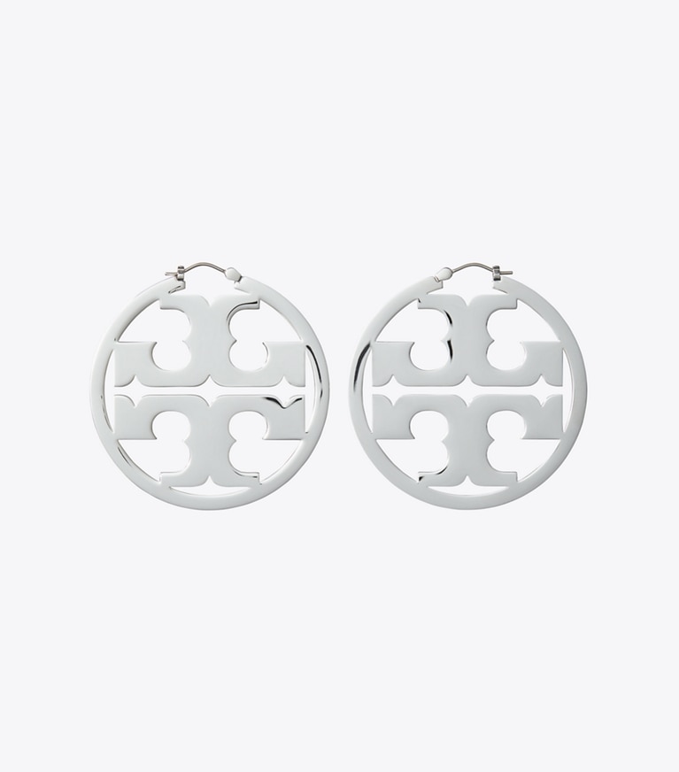 Tory Burch designer earrings Miller Hoop Earring in Tory Silver front