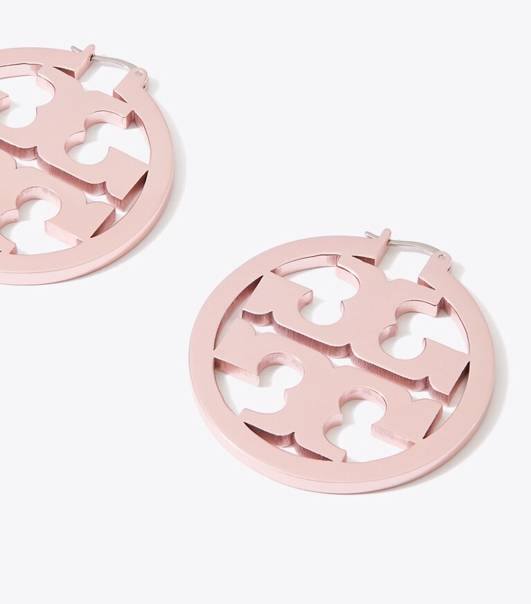 Tory Burch designer earrings Miller Hoop Earring in Tory Silver / Pink front