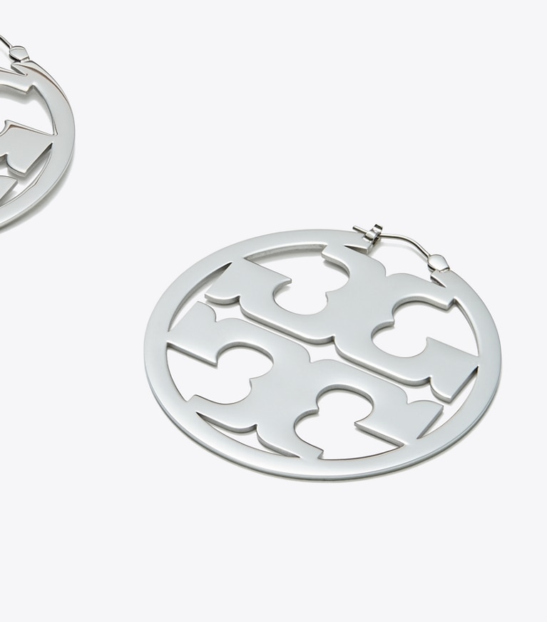 Tory Burch designer earrings Miller Hoop Earring in Tory Silver front