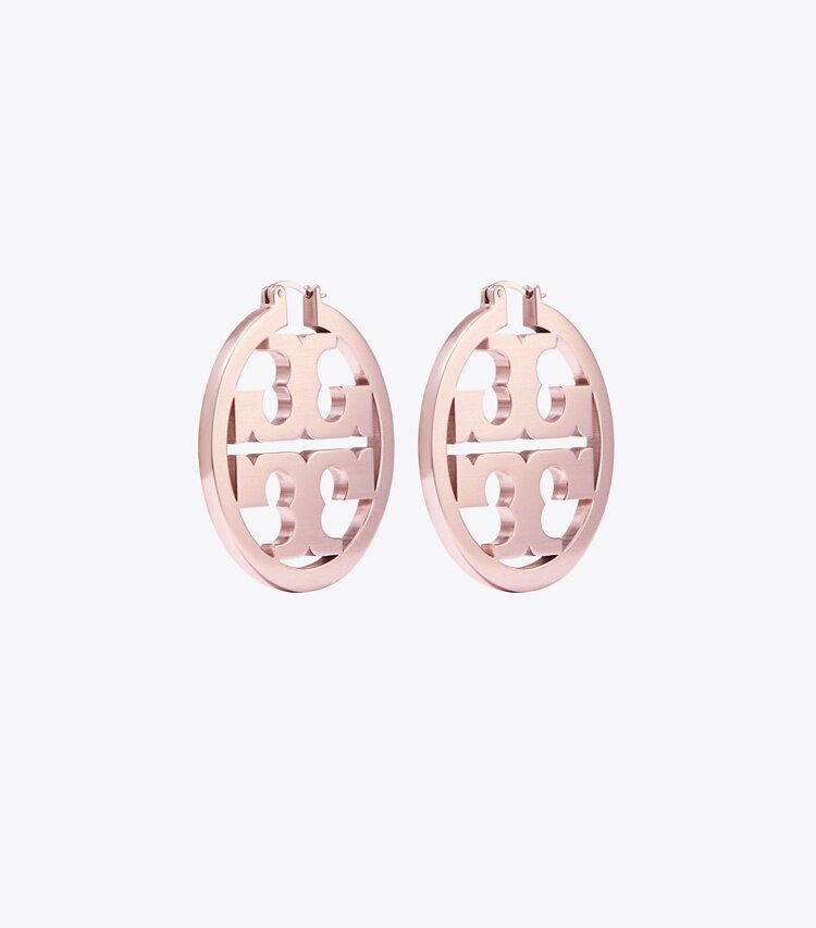 Tory Burch designer earrings Miller Hoop Earring in Tory Silver / Pink front