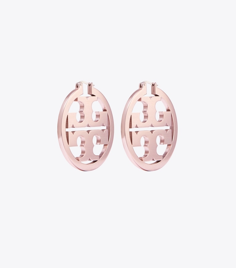 Tory Burch designer earrings Miller Hoop Earring in Tory Silver / Pink front