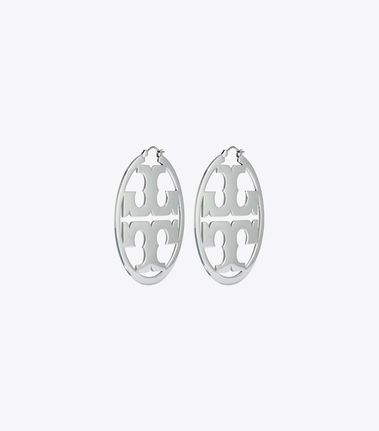 Tory Burch designer earrings Miller Hoop Earring in Tory Silver front