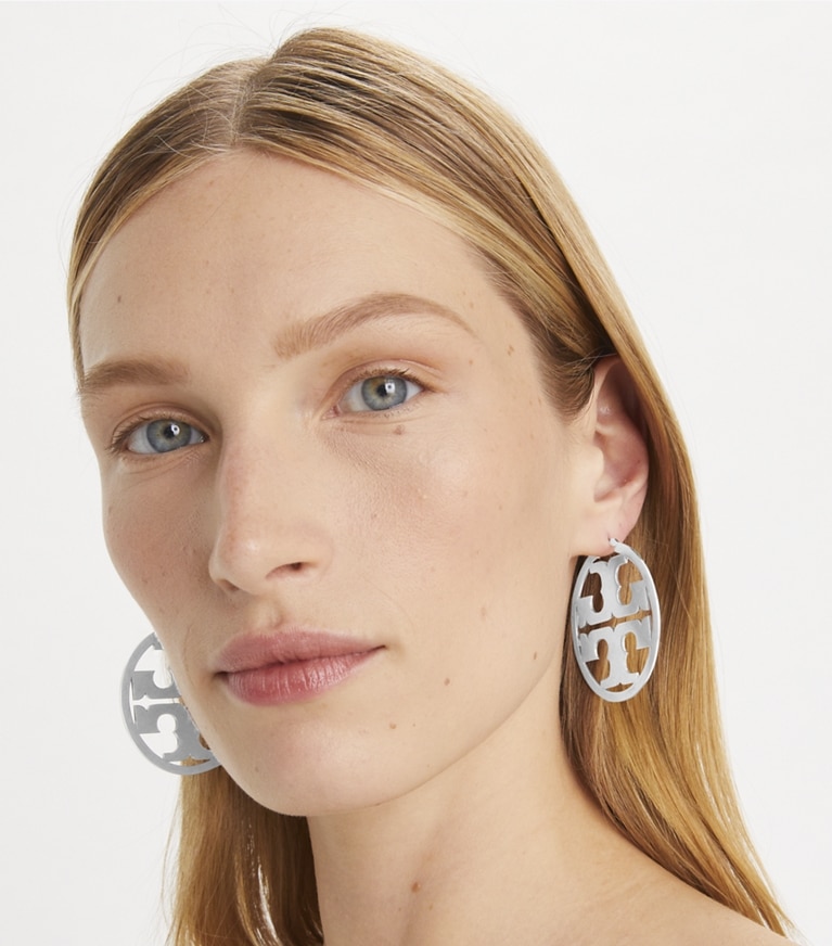 Tory Burch designer earrings Miller Hoop Earrings in Tory Gold front