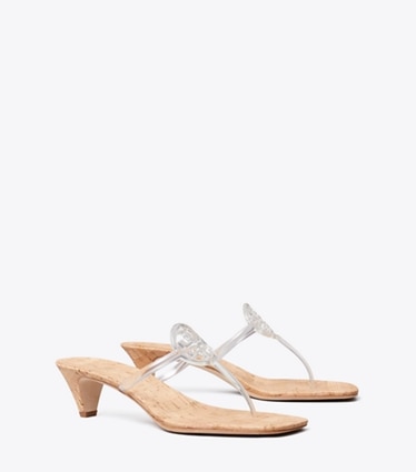 Tory Burch designer sandals Miller Jelly Kitten Heel in CLEAR angle