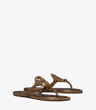 Tory Burch designer sandals Miller Knotted Crystal in COPPER FREEZE angle