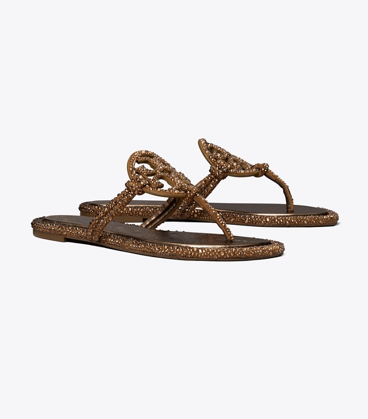 Tory Burch designer sandals Miller Knotted Crystal in COPPER FREEZE angle
