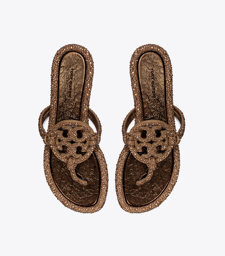 Tory Burch designer sandals Miller Knotted Crystal in COPPER FREEZE overhead
