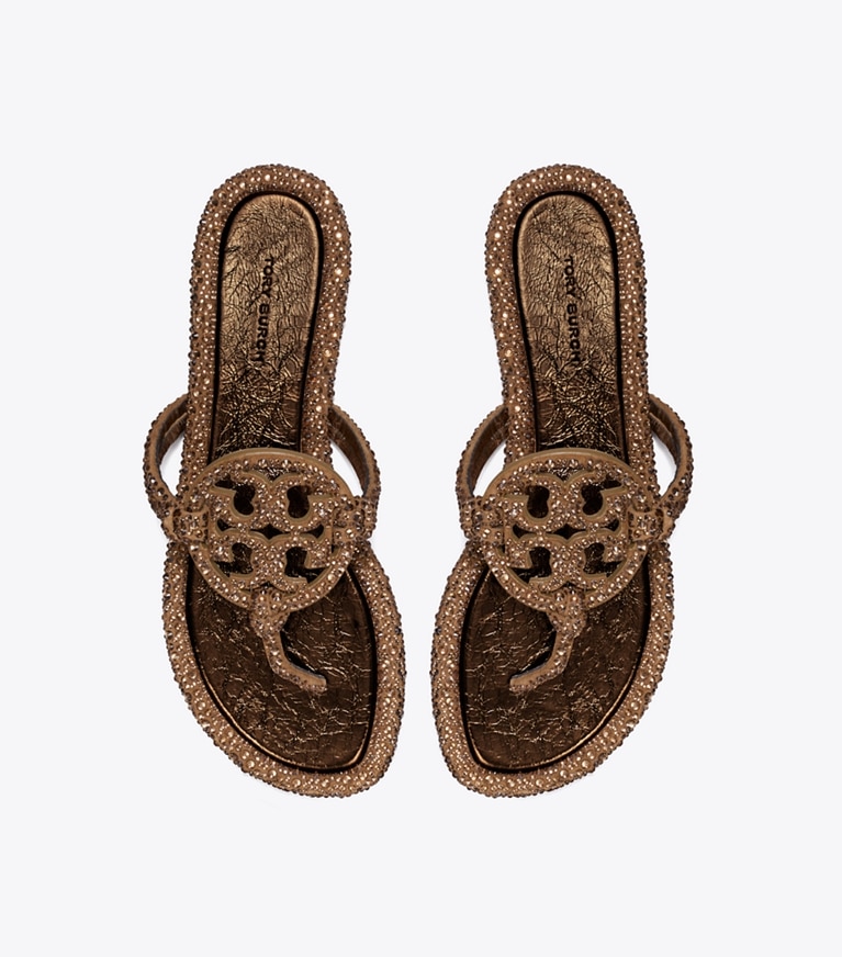 Tory Burch designer sandals Miller Knotted Crystal in COPPER FREEZE overhead
