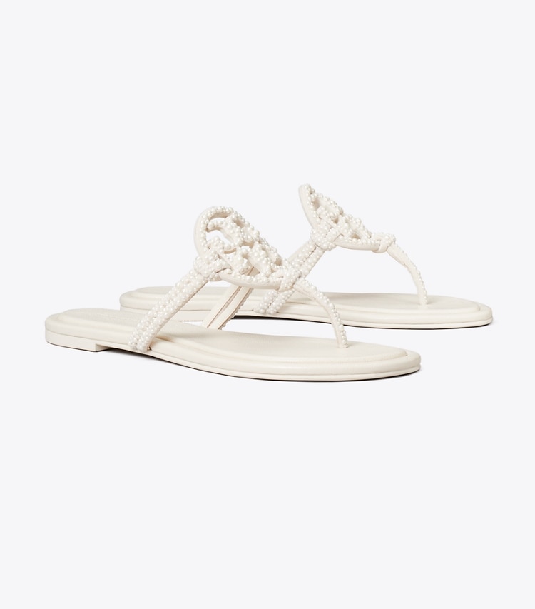 Tory Burch designer sandals Miller Knotted Pearl Sandal in LIGHT CREAM angle