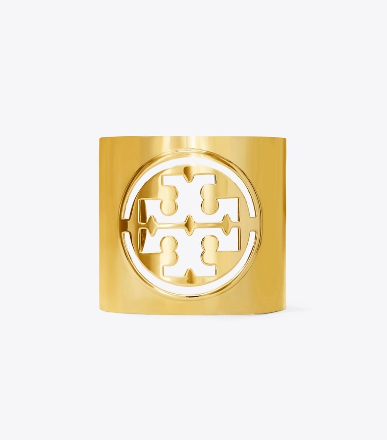 Tory Burch designer bracelets Miller Large Logo Cuff in Rolled Brass front