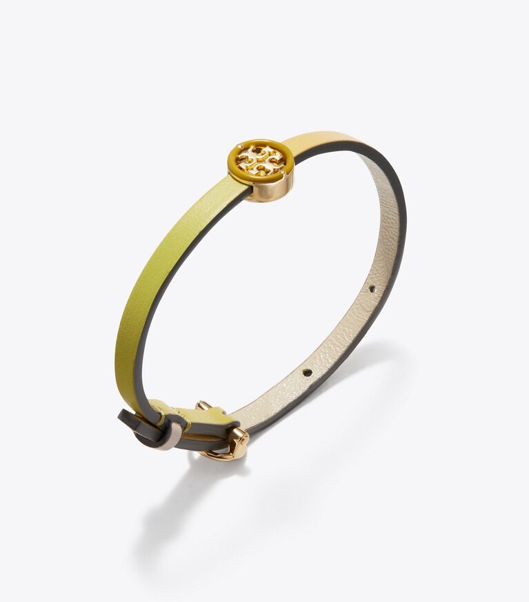 Tory Burch designer bracelets Miller Leather Bracelet in Tory Gold / Pink Multi front