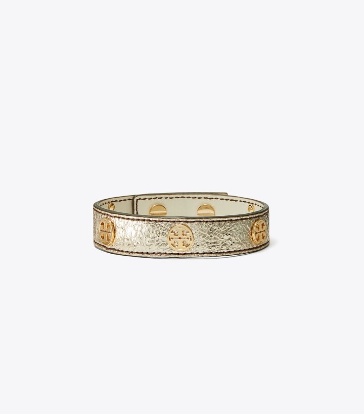 Tory Burch Women's Miller Leather Bracelet in Tory Gold/Shell Pink/Muscadine, One Size