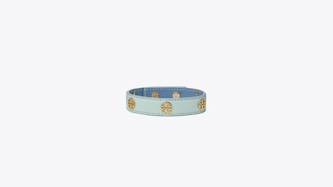 Tory Burch Women's Miller Leather Bracelet in Tory Gold/Shell Pink/Muscadine, One Size