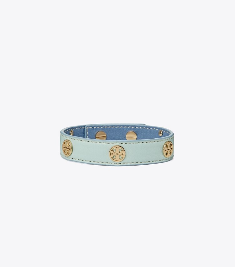 Tory Burch designer bracelets Miller Leather Bracelet in Tory Gold / Sea Bubble front