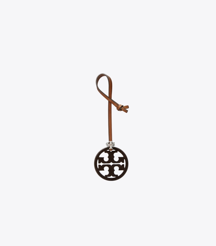 Tory Burch designer バッグチャーム＆キーリング ミラー ロゴ バッグチャーム in DARK COCOA front