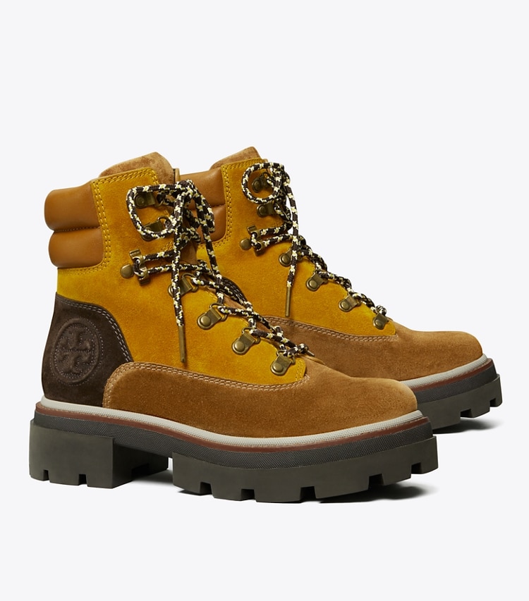 Tory Burch designer ankle boots Miller Lug Hiker Boot in WHEAT / RHUM / BROWN angle