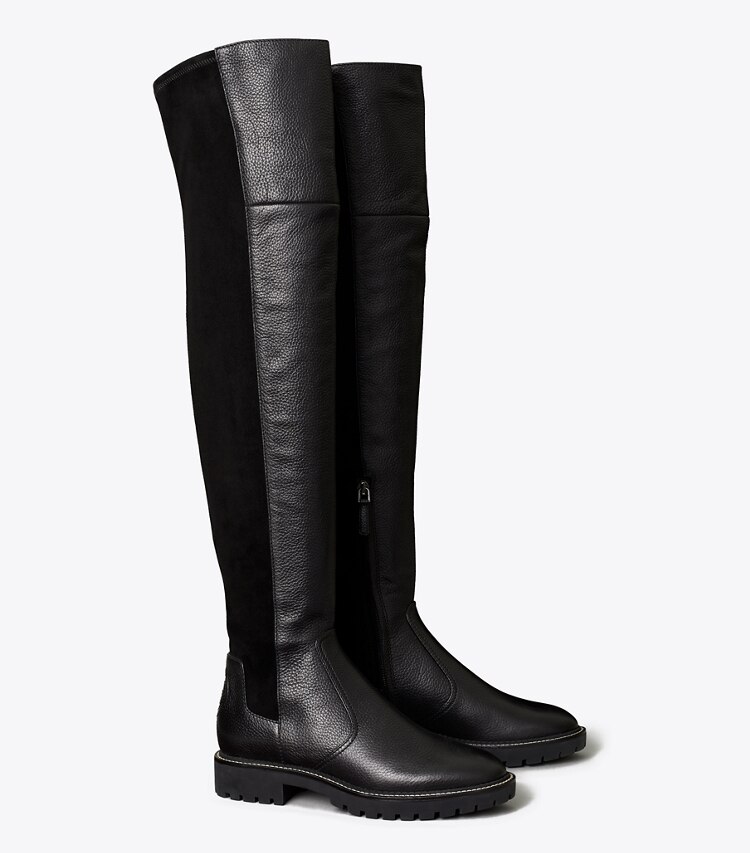 Tory Burch designer boots Miller Lug Sole Over-the-Knee Boot in Perfect Black angle