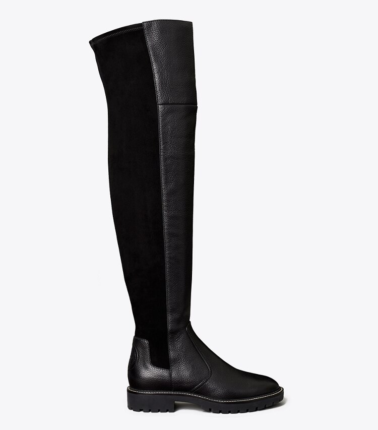 Tory Burch designer boots Miller Lug Sole Over-the-Knee Boot in Perfect Black side