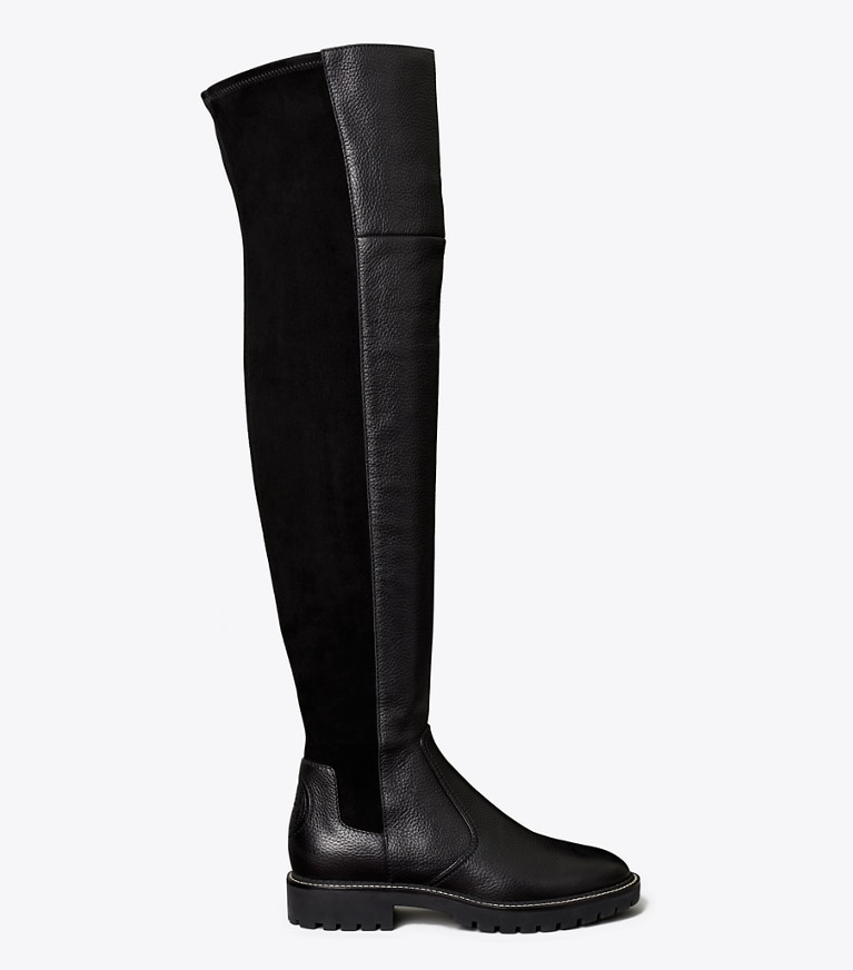 Tory Burch designer boots Miller Lug Sole Over-the-Knee Boot in Perfect Black angle