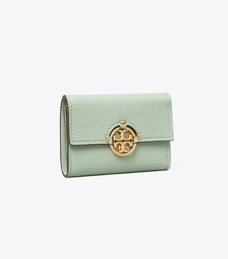 Tory Burch designer wallets Miller Medium Flap Wallet in Blue Celadon angle