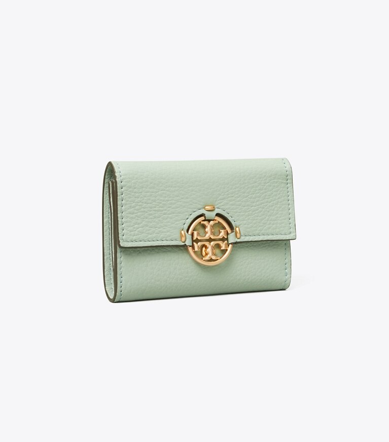 Tory Burch designer wallets Miller Medium Flap Wallet in Blue Celadon angle