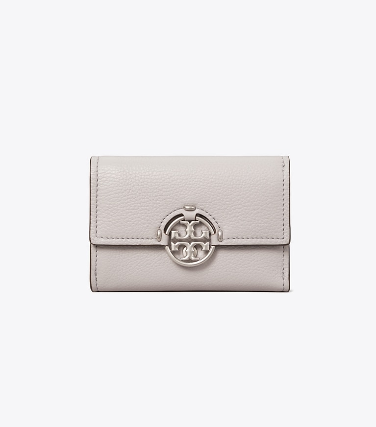 Tory Burch designer wallets Miller Medium Flap Wallet in Bay Gray angle