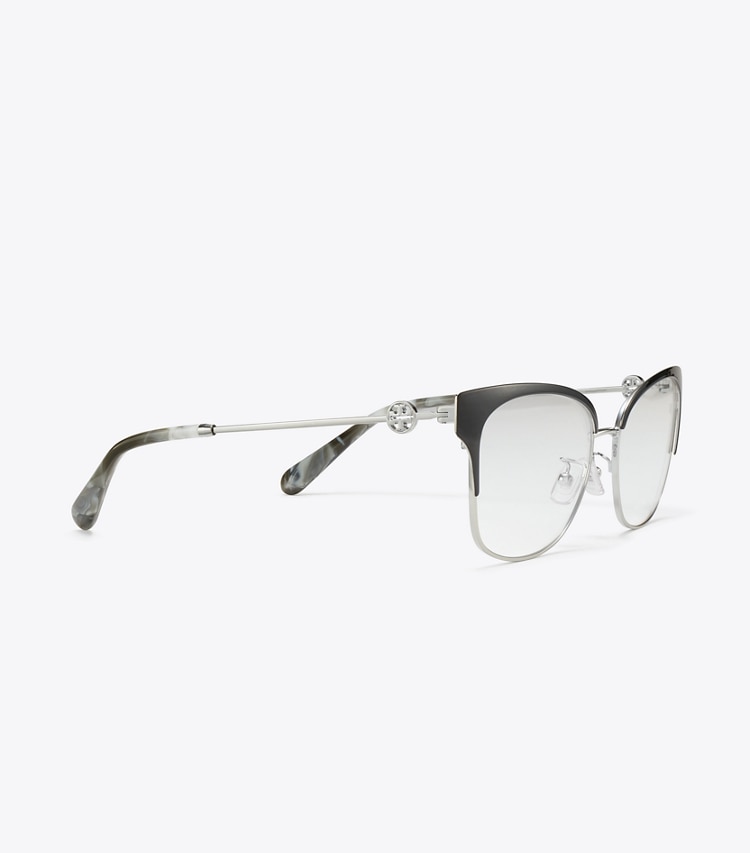 Tory Burch designer sunglasses & eyewear Miller Metal Clubmaster Eyeglasses in SILVER/BLACK detail
