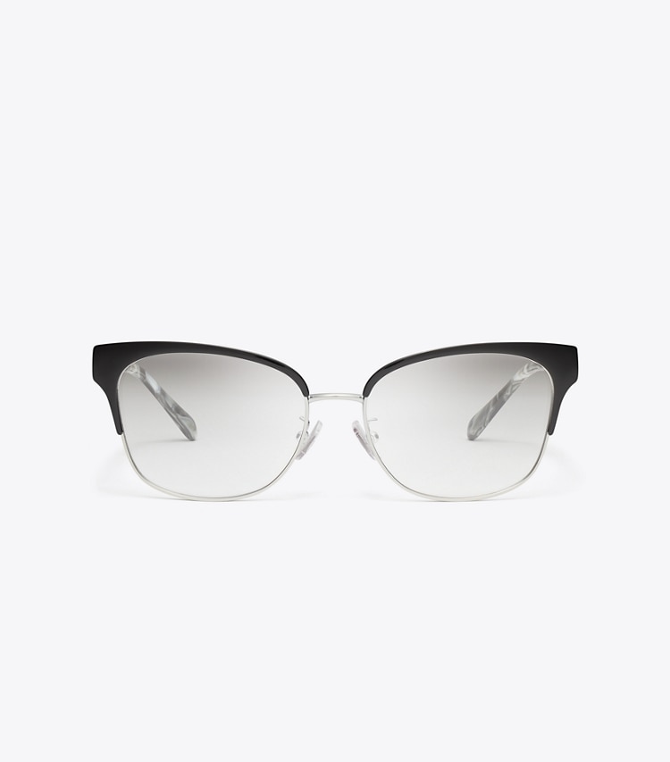 Tory Burch designer sunglasses & eyewear Miller Metal Clubmaster Eyeglasses in SILVER/BLACK front