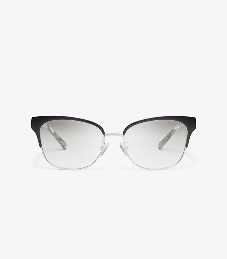 Tory Burch designer sunglasses & eyewear Miller Metal Clubmaster Eyeglasses in SILVER/BLACK front