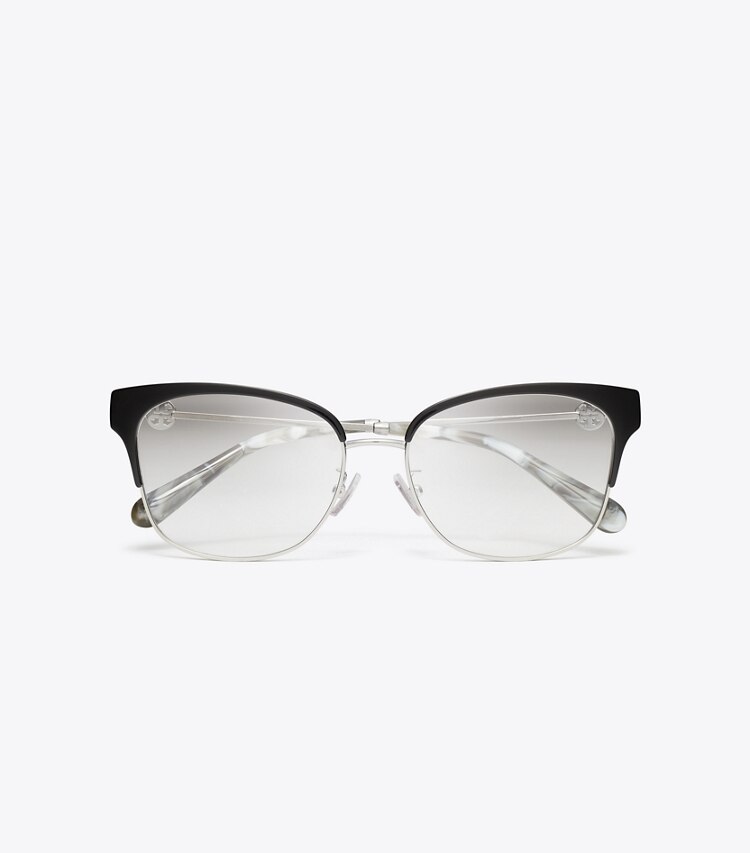 Tory Burch designer sunglasses & eyewear Miller Metal Clubmaster Eyeglasses in SILVER/BLACK overhead