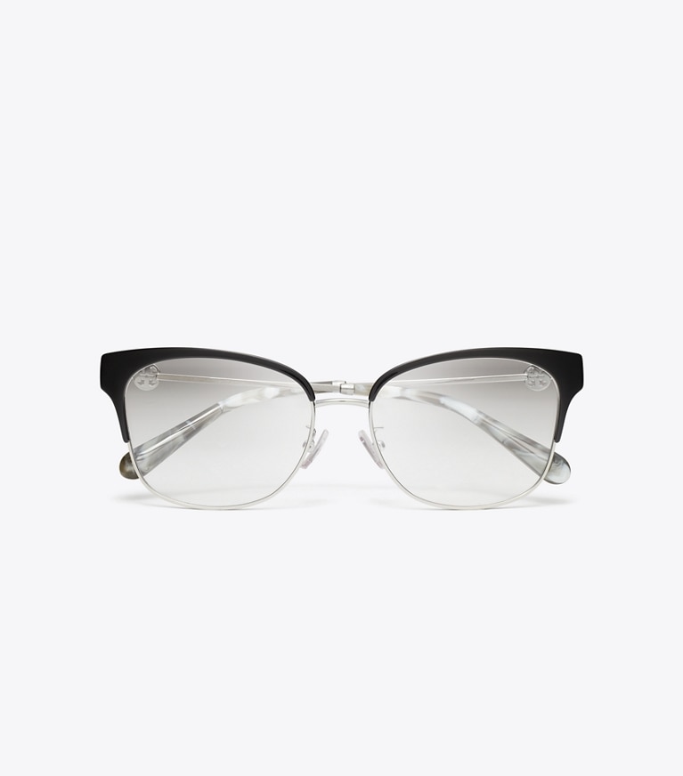 Tory Burch designer sunglasses & eyewear Miller Metal Clubmaster Eyeglasses in SILVER/BLACK front