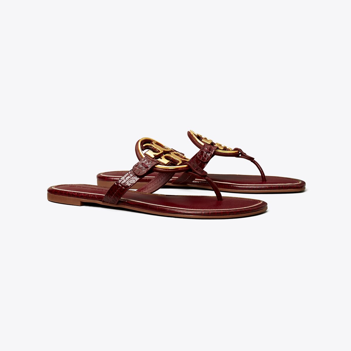 Miller MetalLogo Sandal, Embossed Leather Women's Designer Sandals Tory Burch