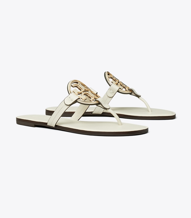 Tory Burch designer sandals Miller Metal Logo Sandal in LIGHT CREAM / GOLD angle