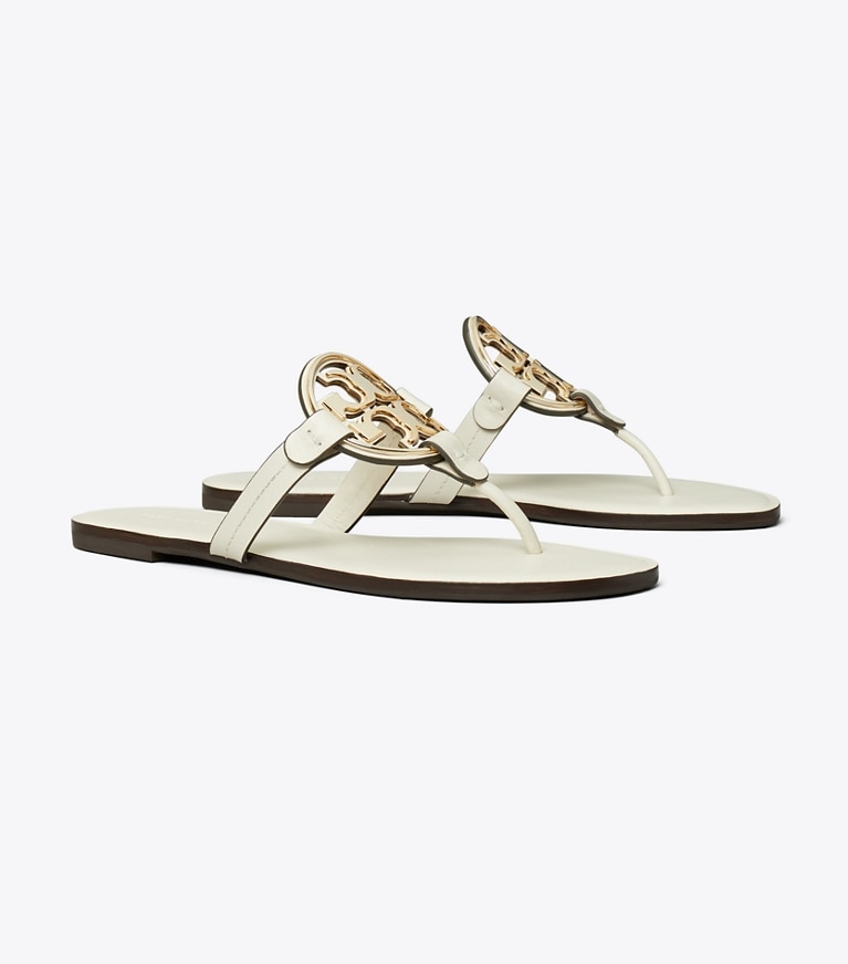 Tory Burch designer sandals Miller Metal Logo Sandal in LIGHT CREAM / GOLD angle
