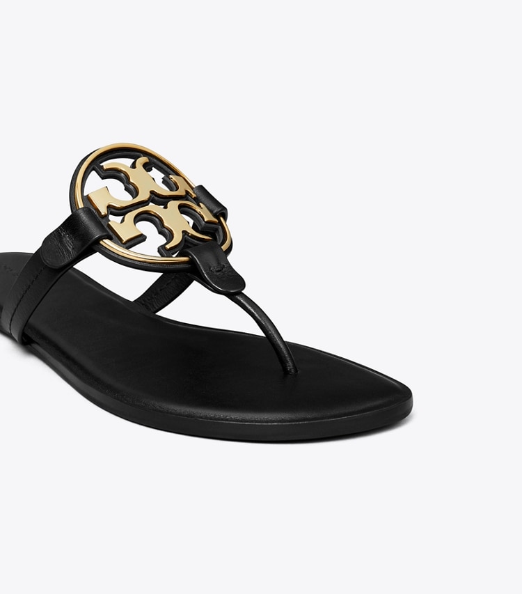 Tory Burch designer sandals Miller Metal Logo Sandal in PERFECT BLACK / GOLD detail