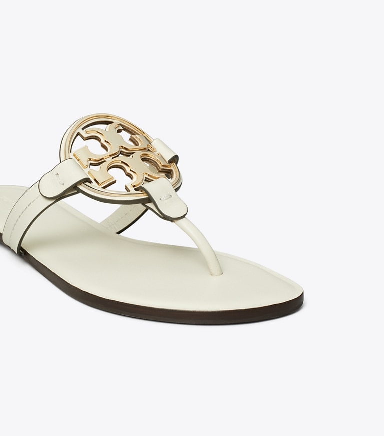 Tory Burch designer sandals Miller Metal Logo Sandal in LIGHT CREAM / GOLD angle