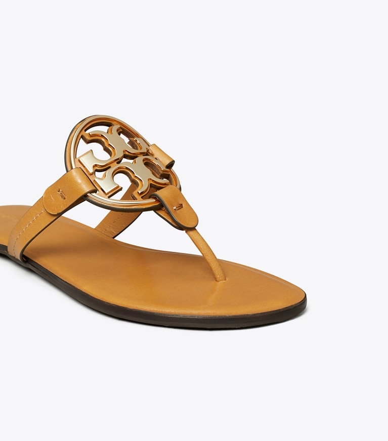 Tory Burch designer sandals Miller Metal Logo Sandal in WALNUT / GOLD angle