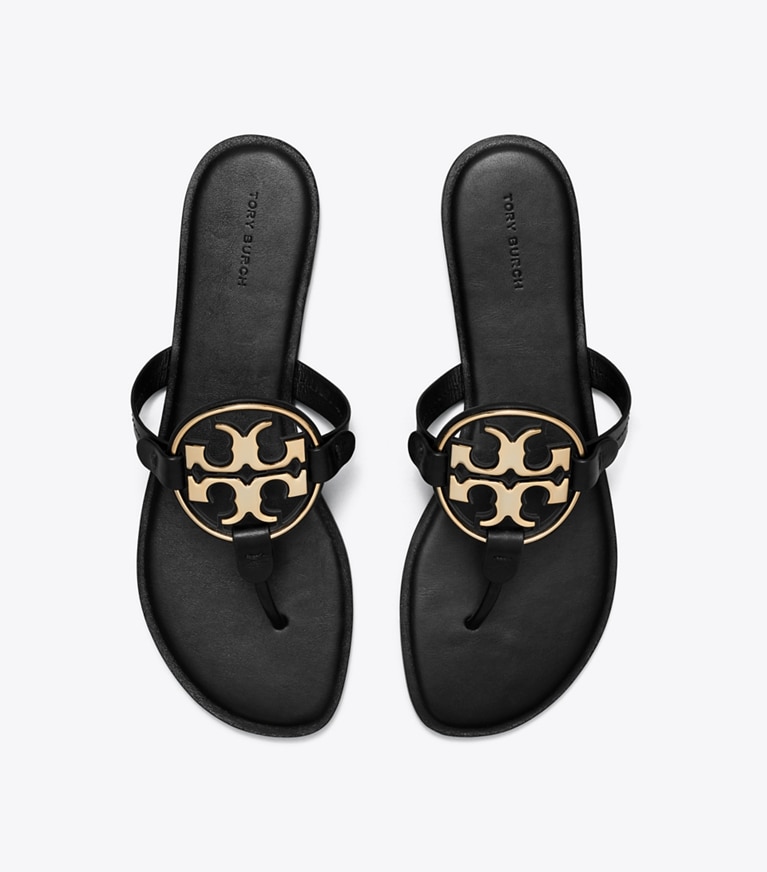 Tory Burch designer sandals Miller Metal Logo Sandal in PERFECT BLACK / GOLD angle
