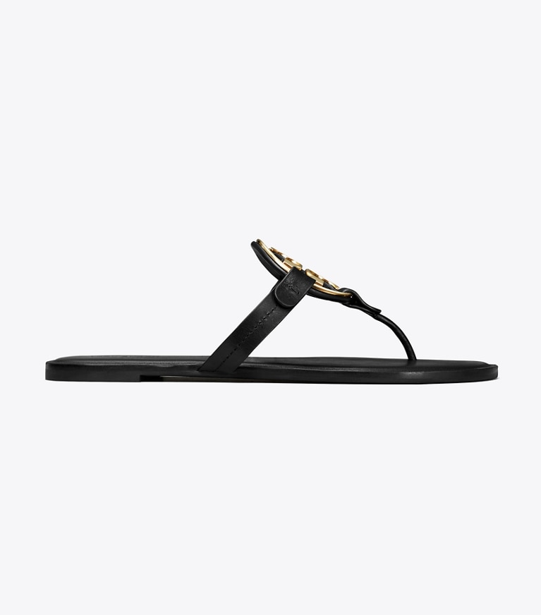 Tory Burch designer sandals Miller Metal Logo Sandal in PERFECT BLACK / GOLD angle