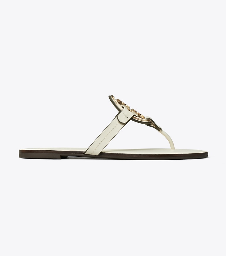 Tory Burch designer sandals Miller Metal Logo Sandal in LIGHT CREAM / GOLD angle