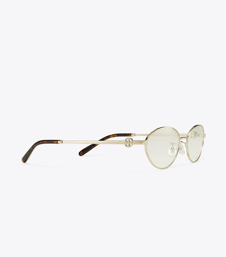 Tory Burch designer sunglasses & eyewear Miller Metal Oval Eyeglasses in SHINY LIGHT GOLD detail