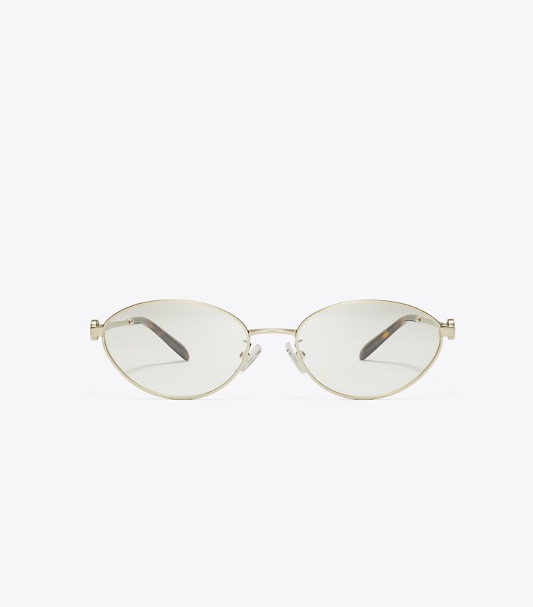 Tory Burch designer sunglasses & eyewear Miller Metal Oval Eyeglasses in SHINY LIGHT GOLD front