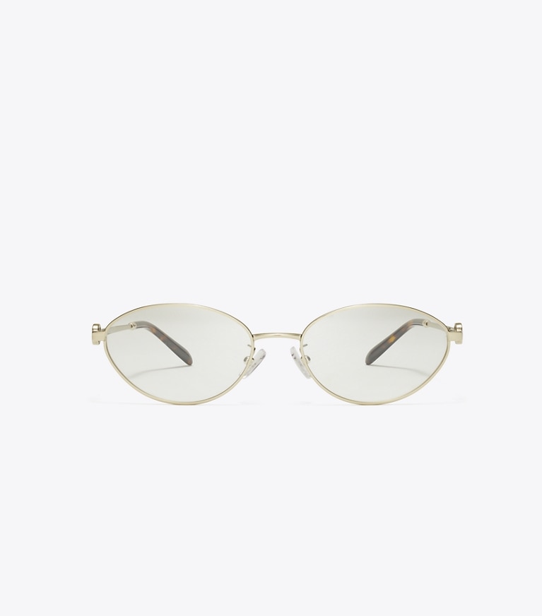 Tory Burch designer sunglasses & eyewear Miller Metal Oval Eyeglasses in SHINY LIGHT GOLD front