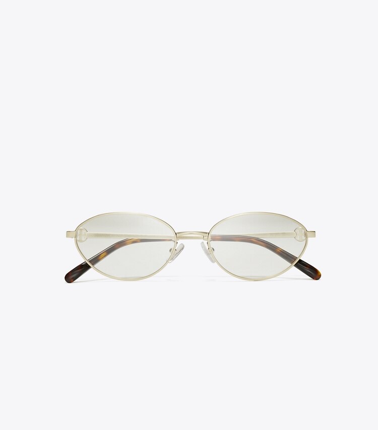 Tory Burch designer sunglasses & eyewear Miller Metal Oval Eyeglasses in SHINY LIGHT GOLD overhead
