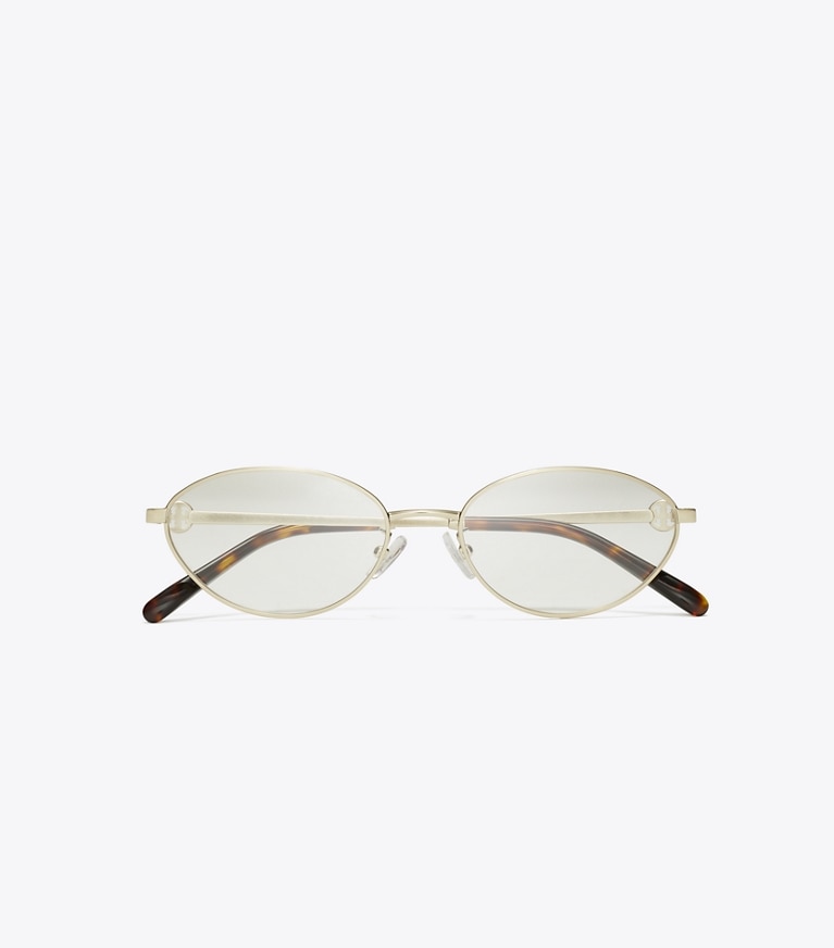 Tory Burch designer sunglasses & eyewear Miller Metal Oval Eyeglasses in SHINY LIGHT GOLD front